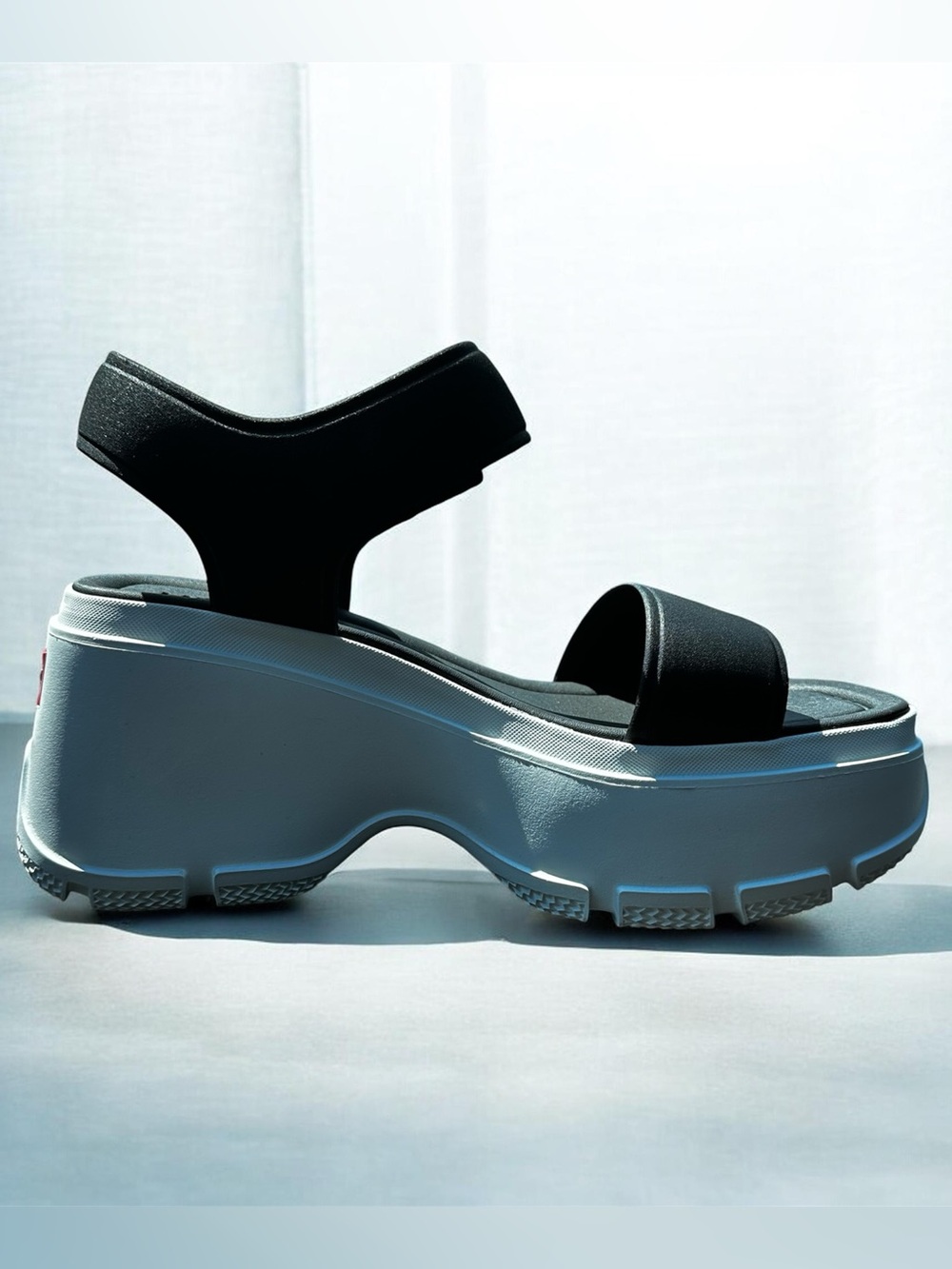 Hunter Black Strap Platform Sandal with Chunky White Sole